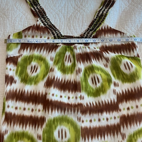 Trina Turk Beaded Ikat Print Tank Top Cotton Resort Luxury Boho Glam Green Small - Picture 6 of 9